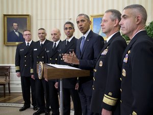 President Barack Obama, with members of the Public Health Service Commissioned Corps members