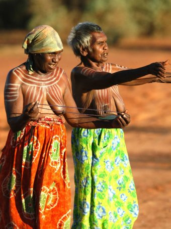 Aboriginal women perform at public ceremony