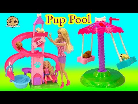 Barbie Doll Slide & Spin Pups Puppy Pool Water Play Playset - Cookieswirlc Video