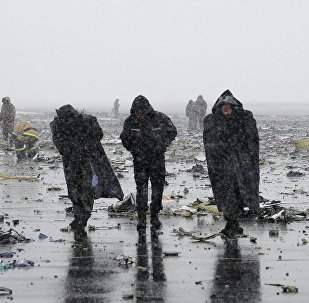 Emergencies Ministry members work at the crash site of a Boeing 737-800 Flight FZ981 operated by Dubai-based budget carrier Flydubai, at the airport of Rostov-On-Don, Russia, March 19, 2016.
