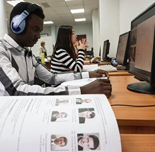 Students attending Russian language lesson at the Russian Friendship University