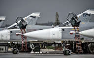 Russian Su-24 tactical bombers at the Hmeimim airbase in the Latakia Governorate of Syria