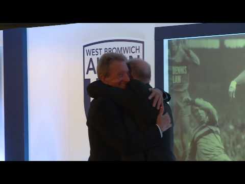 Denis Law surprises Tony 'Bomber' Brown prior to his statue unveiling at The Hawthorns