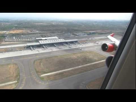 Air India B747-400 Take-off from Hyderabad, India - Window View