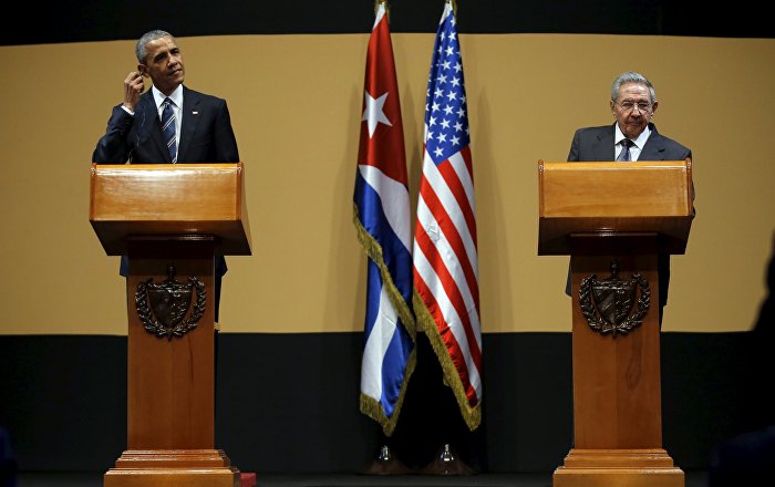 U.S. President Barack Obama and Cuban President Raul Castro attend a news conference as part of President Obama's three-day visit to Cuba, in Havana March 21, 2016