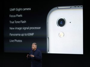 Phil Schiller, Apple's senior vice president of worldwide product marketing, talks about the new iPad Pro during an event at Apple headquarters Monday, March 21, 2016, in Cupertino, Calif.