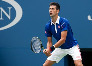 Novak Djokovic (SRB) in action against Joao Souza (BRA) during Round 1 of the 2015 US Open at the USTA Billy Jean King National Tennis Center in Flushing Meadows, New York August  31, 2015