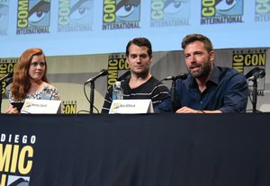 Amy Adams, from left, Henry Cavill, and Ben Affleck attend the "Batman v Superman: Dawn of Justice" panel on day 3 of Comic-Con International on Saturday, July 11, 2015, in San Diego.