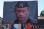 A President Putin placard supporting the Russian leader in Republic Square, Belgrade.