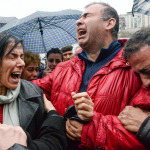 Independent: Mourners outside an Ankara morgue