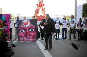 Tom Goldtooth NoREDD Action Paris COP21