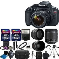 Canon EOS Rebel T5 DSLR Digital Camera & EF-S 18-55mm f/3.5-5.6 IS Lens + 2x telephoto Lens + 58mm Wide Angle Lens + Flash + 59-Inch Tripod + UV Filter Kit + 24GB SDHC card + Accessory Bundle