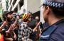 Protesters confront police outside Parliament House last week, demonstrating against the NSW government's anti-protest laws.