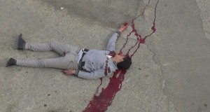 One of the Palestinian men who was killed, bleeding heavily from the head.