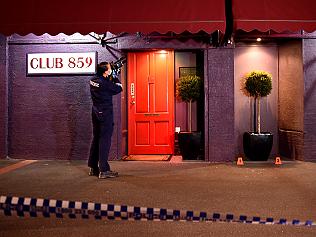 Police investigate after a drive by shooting at a brothel Club 859 in Caulfield South. Picture: Nicole Garmston