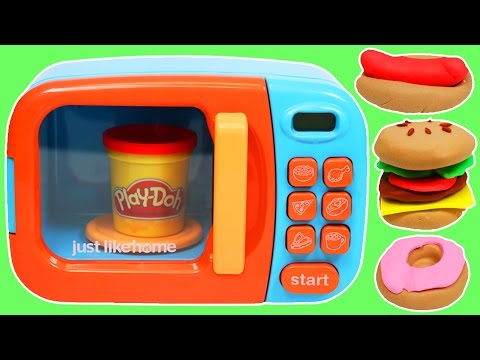 Play Doh Food Cooking Microwave Oven Play Dough Hamburger Donut Hotdog Pizza & More!