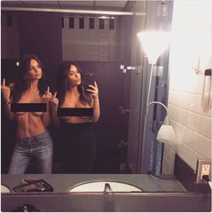 Emily Ratajkowski, left, and Kim Kardashian posted this photo to Twitter today with the caption, "When we're like...we both have nothing to wear LOL."