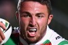 SYDNEY, AUSTRALIA - MARCH 31:  Sam Burgess of the Rabbitohs is tackled during the round five NRL match between the Manly ...