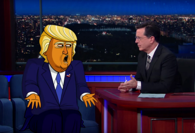 Videos: Colbert Has A Very Poopy-Pants Interview With Cartoon Donald Trump