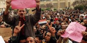 Textile workers on strike in Mahalla al-Kubra, Feb 17th 2011.