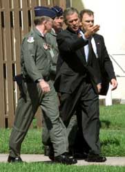 President Bush at Barksdale Air Force Base, accompanied by Lieutenant General Thomas Keck.
