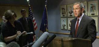 President Bush records a speech at Barksdale Air Force Base.