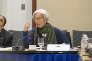 File - Christine Lagarde, Managing Director of the International Monetary Fund (IMF) during the 20-21 November meeting of the United Nations Chief Executives Board (CEB), hosted by the World Bank in Washington, D.C., 21 November, 2014.