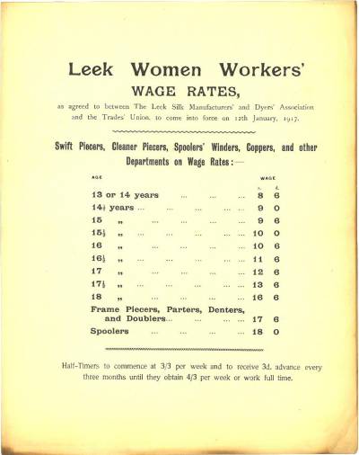 Leek women's wage rates 1917