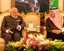 Adel bin Ahmed al-Jubeir, left, Saudi Arabian Minister of Foreign Affairs, is greeted by his Indian counterpart, Sushma Swaraj, in New Delhi, India, Tuesday, March 8, 2016. Jubeir is on a one day visit to India.