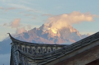 Jade Dragon Snow Mountain over the rooftops of the InterContinental Hotel, Lijiang.