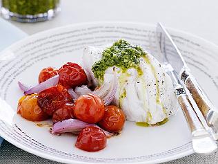 Supplied News Baked fish with roast onion and tomato