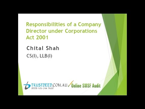 Responsibilities of a Company Director under Corporations Act 2001 : webinar 5/08/2015