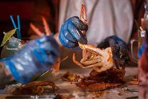 Blue swimmer crab boil at House of Crabs in St Kilda.