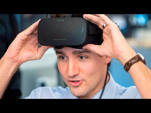 Prime Minister Justin Trudeau tries out virtual reality at Ubisoft Montreal