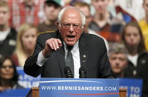 Democratic presidential candidate Sen. Bernie Sanders, I-Vt., speaks at a campaign rally in Laramie, Wyo., Tuesday, April 5, 2016.