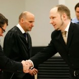 All part of a ‘fair’ trial: Breivik shakes hands with a court psychiatrist