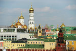 View of the Ivan the Great Belfry and the Moscow Kremlin's palaces and churches from the roof of the Lenin Russian State Library, Moscow