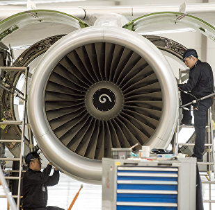 Chinese labourers work at the distribution chain for jet engines at the Airbus factory in Tianjin (File)