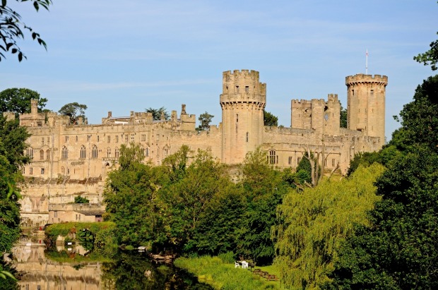 Warwick Castle and the River Avon, Warwickshire, England.