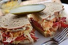 The Reuben with pickles, mac'n'cheese and pretzels.