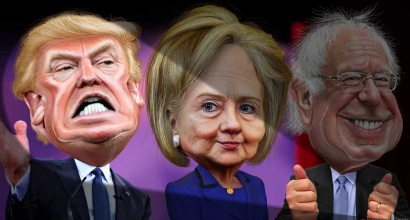 Photo illustration of Trump, Clinton and Sanders by DonkeyHotey