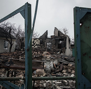 A private house destroyed by shelling inthe village of Chernukhino.