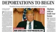 A portion of a satirical front page of The Boston Globe published on the newspaper's website, April 9, 2016. The paper's editorial board used the parody to express its uneasiness with a potential Donald Trump presidency. 