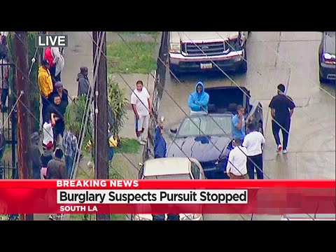 Los Angeles Police Chase burglary suspect (Takes selfie with fans) April 7 2016