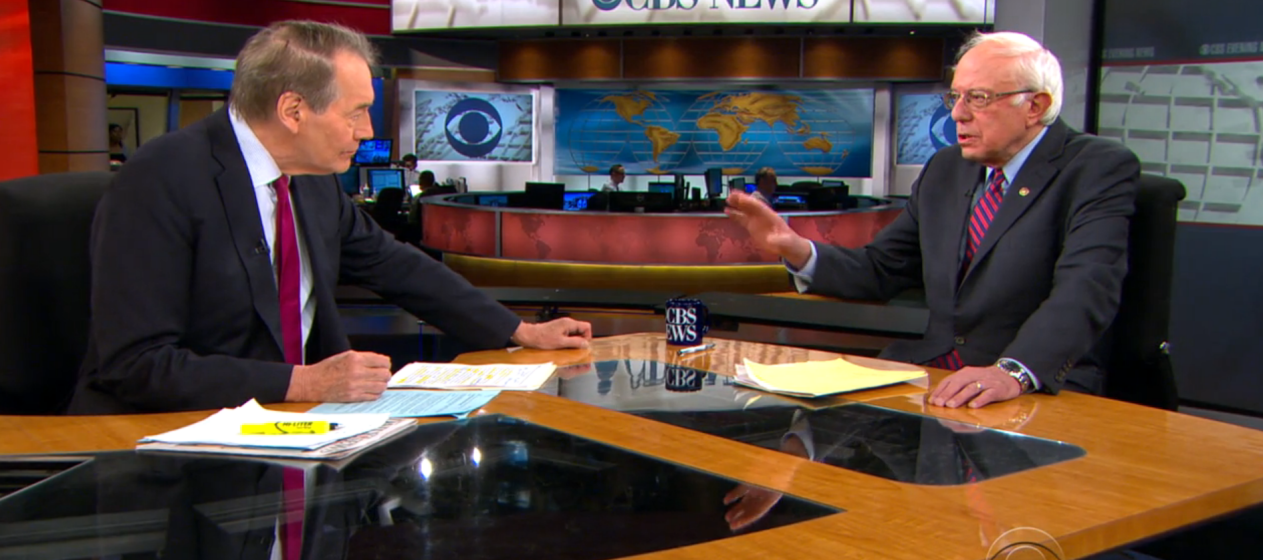 Charlie Rose interviews Bernie Sanders on CBS Evening News.