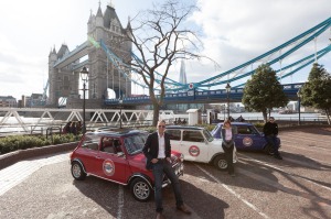 Minis at Tower Bridge, London.