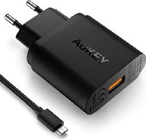 AUKEY Quick Charge 3.0 Cargador de Red 18W [Qualcomm Certificado] para Galaxy S6 Edge Plus, Note 5, Note 4, Nexus 6, Samsung con Cable Micro USB (Negro)