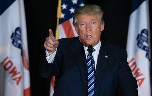 Republican presidential candidate Donald Trump speaks during a campaign stop in Council Bluffs, Iowa, Tuesday, Dec. 29, 2015. (AP Photo/Nati Harnik)