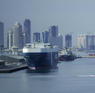 A picture shows a general view of the Qatari capital's port in Doha