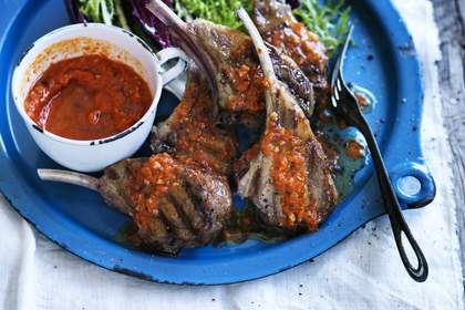 Grilled lamb with romesco.